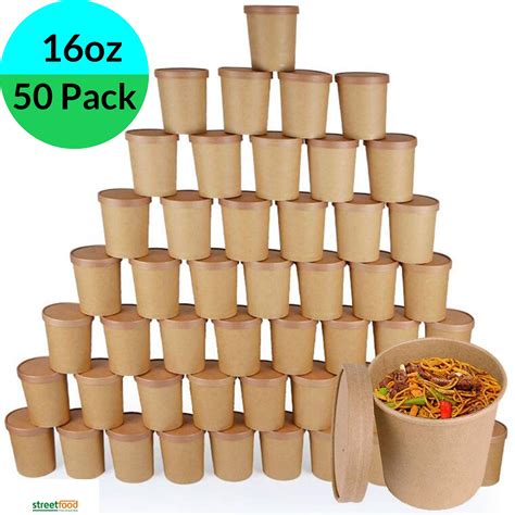 Buy 50 x Kraft Soup Ice Cream Container [16oz with Lids, 50pcs] Brown ...