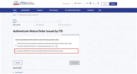 Authenticate the Notice issued by ITD User Manual | Income Tax Department