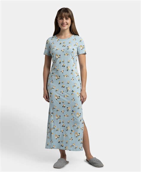 Buy Super Combed Cotton Long Length Printed Lounge Dress - Forget Me ...