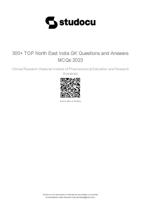 N/E India GK MCQs 2023: 300+ Questions for Competitive Exams - Studocu