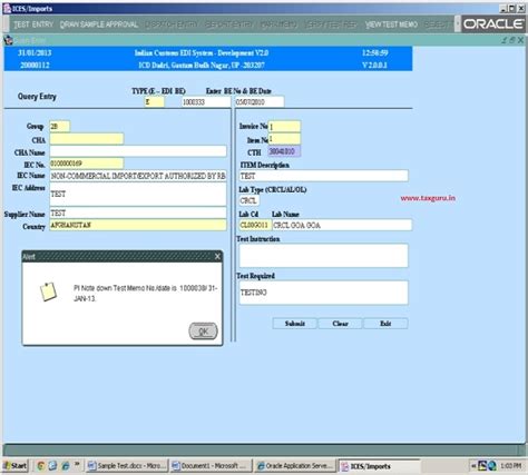 Implementation of ICES Test Module (Sample Test Entry) – reg