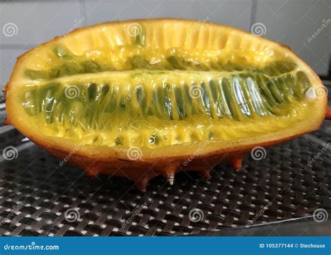 A Horned Melon or Kiwano, Also the African Horned Cucumber or Melon ...