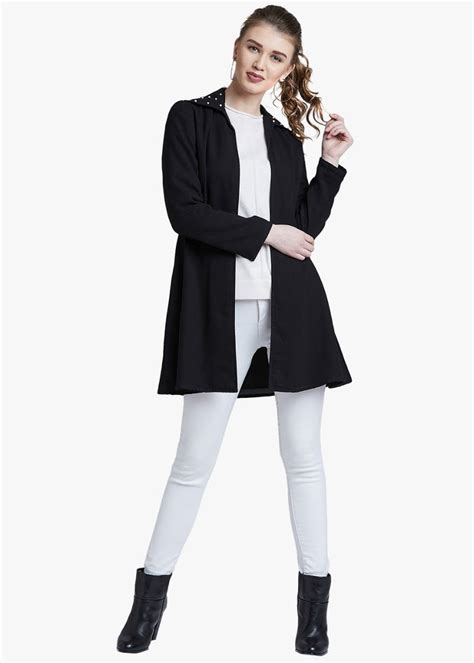 Get Pearl Adorned Collar Long Coat at ₹ 1199 | LBB Shop