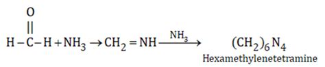 Formaldehyde reacts with excess of ammonia to give