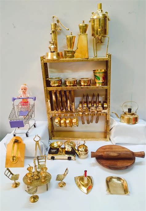 Buy Jagrishti Brass Toys 50 Piece Brass Miniature Kitchen Set for Kids ...