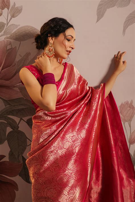 Handwoven Pink Banarasi Katan Silk Saree – Sumangal Banaras