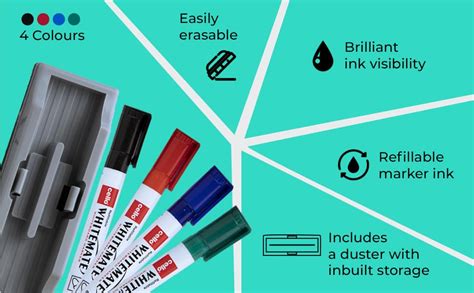 Cello Whitemate Whiteboard Markers | Set of 5 | Assorted Ink Colours ...