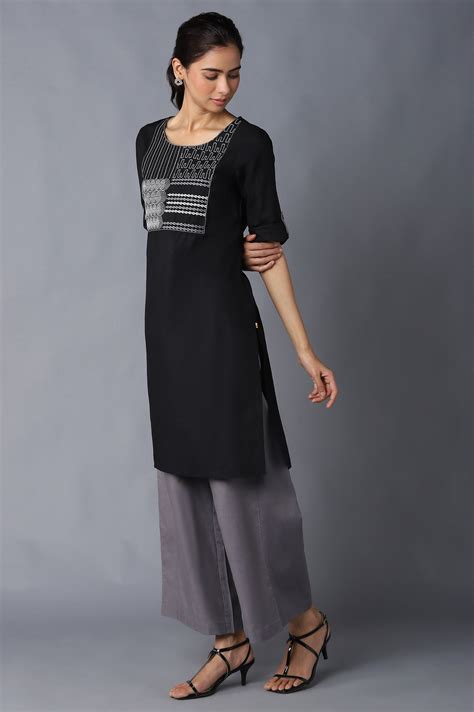 Buy Aure Collection By Aurelia Black Solid Ethnic kurta With Grey ...