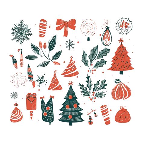 Hand Drawn Christmas Decorative Elements Sign Design In Set, Christmas ...