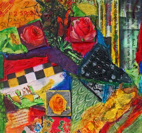 Mixed Media Collage Artwork with Flowers and Words