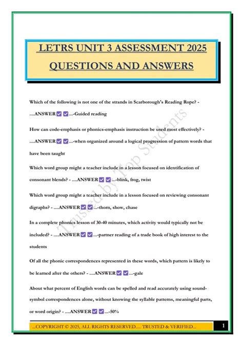 LETRS UNIT 3 ASSESSMENT 2025 QUESTIONS AND ANSWERS - Letrs - Stuvia US