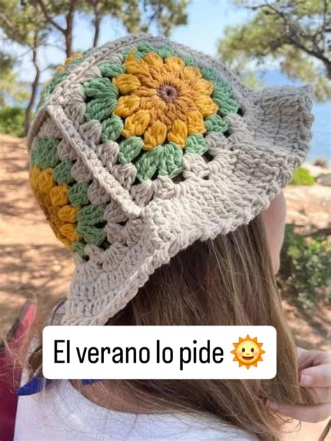 Tutorial de gorro de crochet con diseño de girasol, colores amarillo y ...
