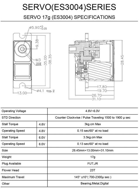 EMAX ES3004 17g 3.5KG 0.13sec 23T Metal Gear Analog Servo For RC Airpl