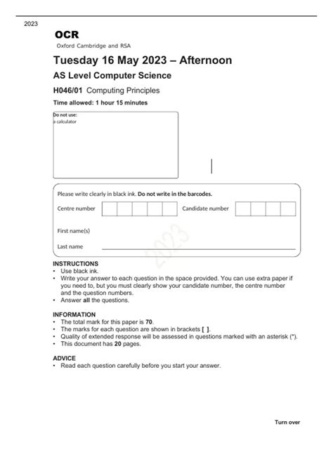 OCR a Level Computer Science Paper 1 的图像结果