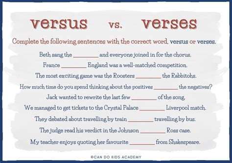 Homophones: versus vs. verses | Can Do Kids Academy