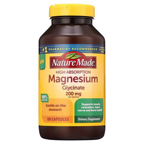 Nature Made Magnesium Glycinate 200mg, High Absorption, Supports Muscle ...