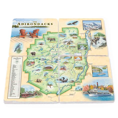 Adirondacks, New York Map Natural Stone Coaster - Set of 4 | Xplorer Maps