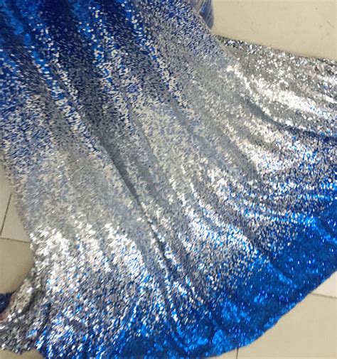 Royal Blue and Silver Sequins Ombre Lace Fabric, Paillette Sequin ...