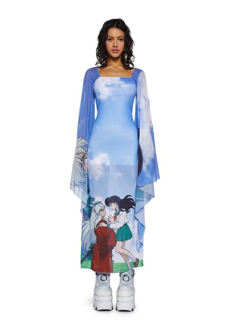 Dolls Kill x InuYasha Kagome Anime Manga Maxi Mesh Dress - Blue