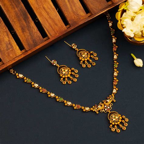 Shop Now - Peacock Necklace Set | Matte Gold Plated with AD Stones ...