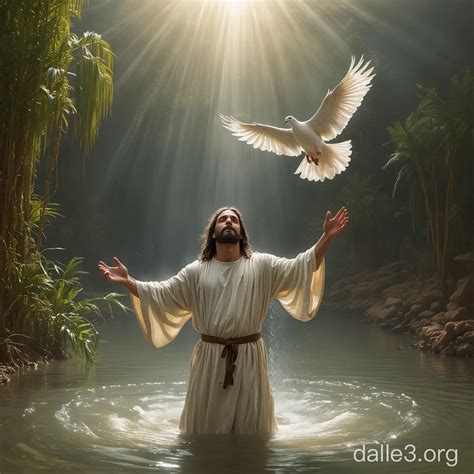 Jesus Baptism Scene with John the Baptist and Holy Spirit Dove | Dalle3 AI
