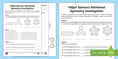 KS2 Fidget Spinners Rotational Symmetry Worksheet - Maths