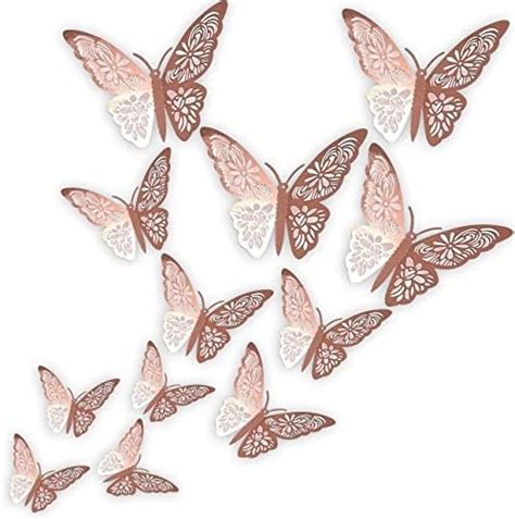 Party Propz Butterfly Stickers for Wall - Pack of 12pcs, Rose Gold 3d ...