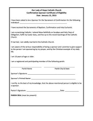 2018-2025 Our Lady of Hope Catholic Church Confirmation Sponsor ...