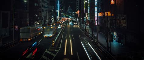 Download wallpaper 2560x1080 night city, street, city lights, traffic ...
