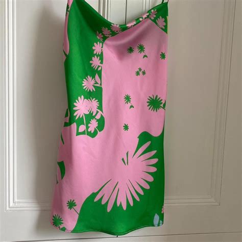 Zara mini dress in pink & green from last summer... - Depop