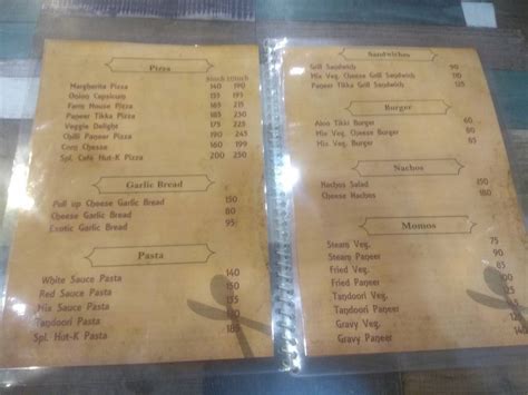 Menu at CAFE HUT K, New Delhi