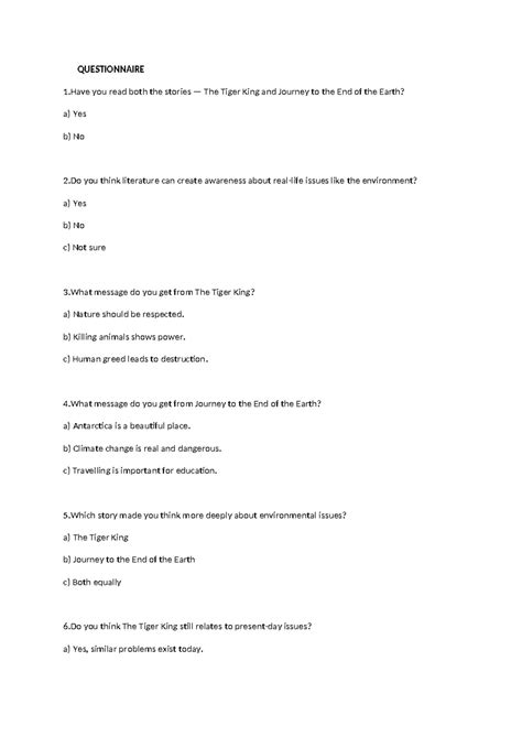 Environmental Awareness Questionnaire - 3PG 4COPY Class Notes - Studocu