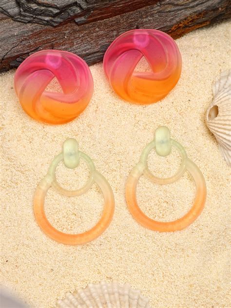 Bohey by KARATCART Set of 2 Multicolor Resin Hoop Earrings Combo