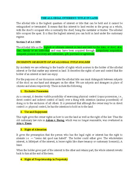 Allodial AND Usufructuary Interests IN LAND - THE ALLODIAL INTEREST ...