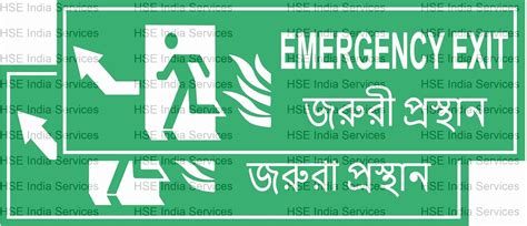 HSE India Services Emergency Exit Sign board Safety Poster Both English ...