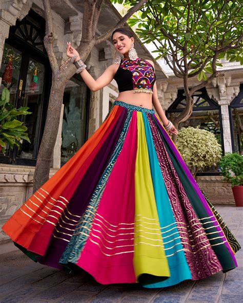 Multi Color Pure Rayon Navratri Lehenga With Black Choli – TANHAI