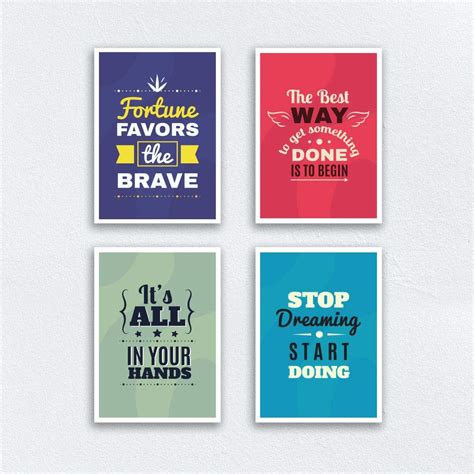 LAB NO 4 Set of 4 Fortune Favors Motivational & Inspirational Wall Art ...