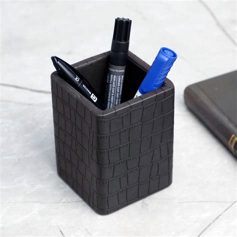 Premium Leather Pen Holder for Desk – Alligator Finish | LawKart.in ...