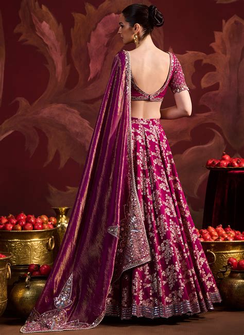 Magenta Embroidered Brocade Lehenga