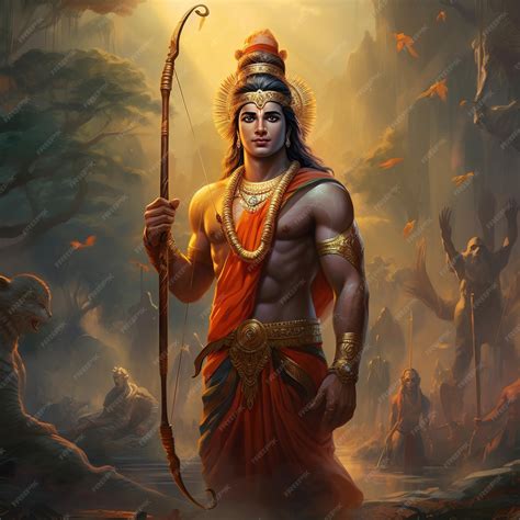 Premium Photo | Hindu god Sri Rama with bow and arrows Shree Ram Navami or Dussehra celebration ...
