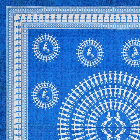 Blue Warli Bedsheet Cotton 90x100 – Tribal Art Queen Size with 2 Pillow ...