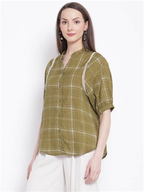Buy Women Khaki Brown Checkty Check Topshirt - Global Republic