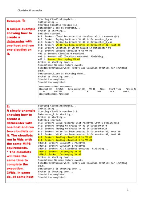 Cloudsim all examples - drdr - Example 1: A simple example showing how ...