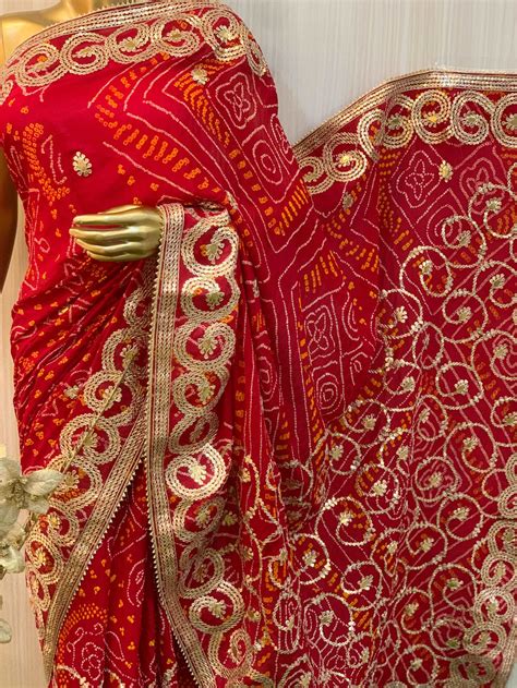 Myza Red Bandhani Saree