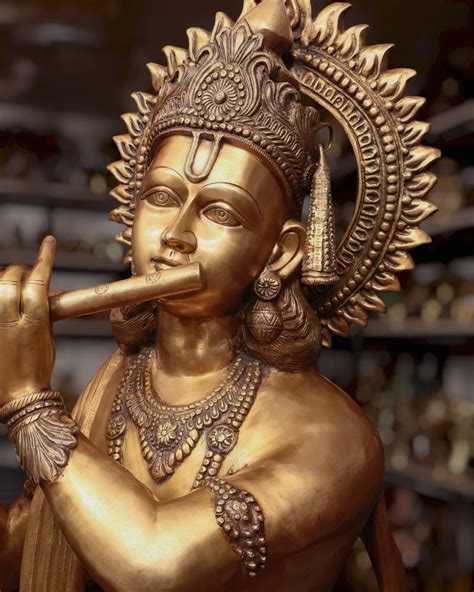 Life-Size Handcrafted Brass Lord Krishna Statue 79 inch – Budhshiv.com