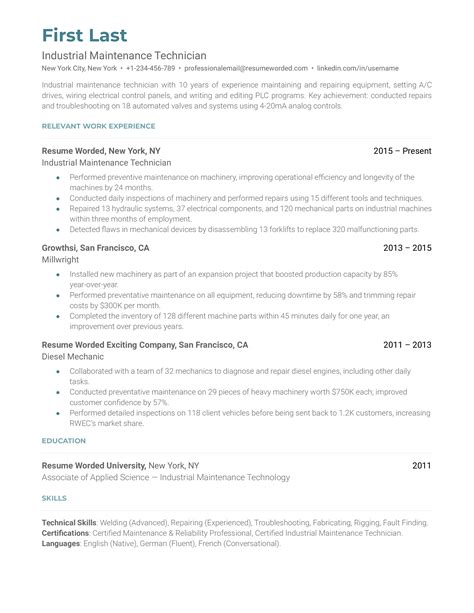 Maintenance Resume Example 的图像结果