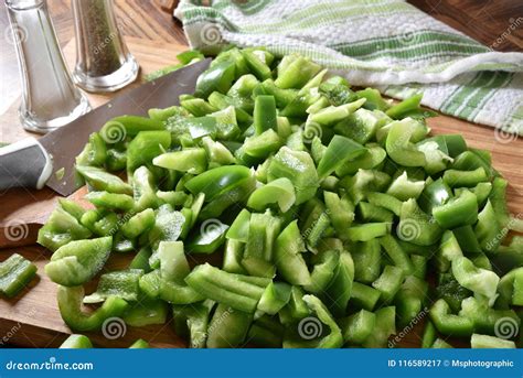 Diced green bell peppers stock image. Image of peppers - 116589217