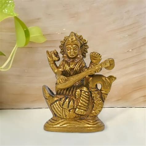 Buy Ekhasa 100% Pure Brass Maa Saraswati Idol (Size: 8.4 cm ...