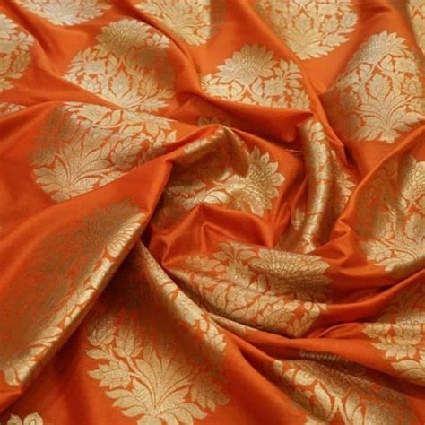 Premium Orange Kimkhab Brocade fabric Fabric for Designers | FabCouture