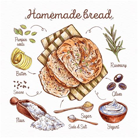 Illustriertes köstliches hausgemachtes Brotrezept | Kostenlose Vektor